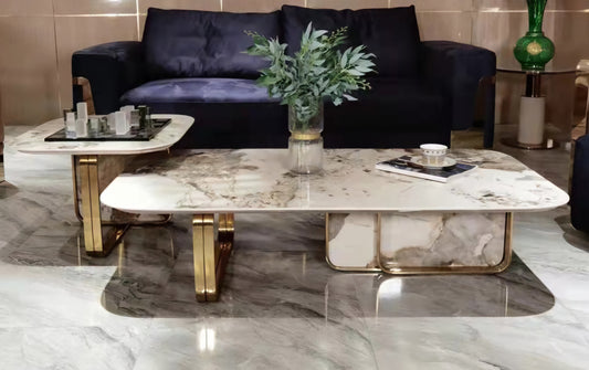 White marble and gold coffee table rectangle