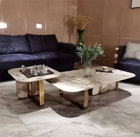 White marble and gold coffee table rectangle