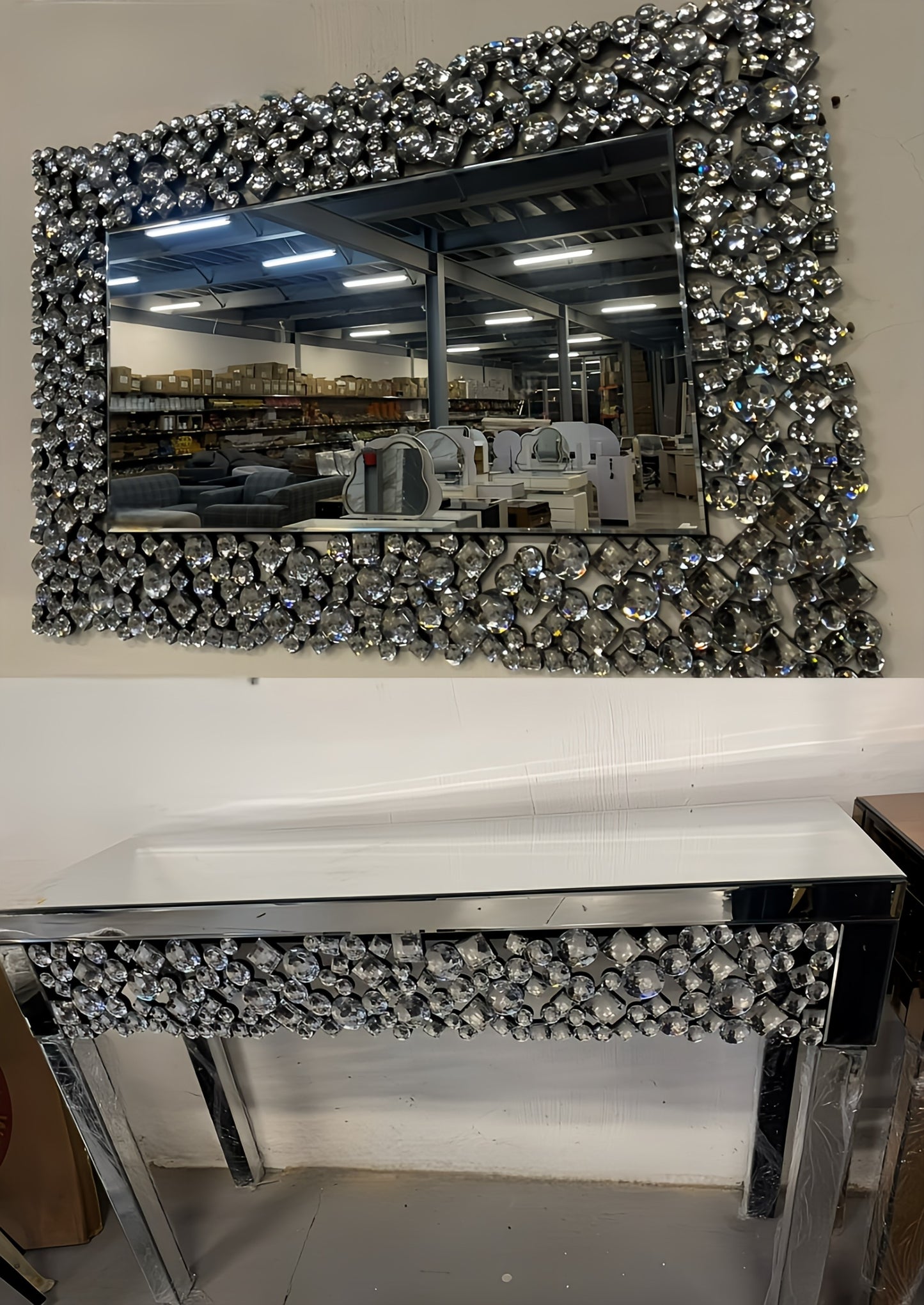 Silver Mirrored console and mirror set