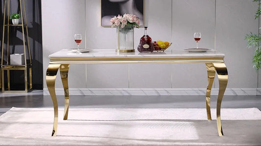 6 seater gold dining table