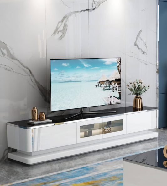 white and silver plasma stand