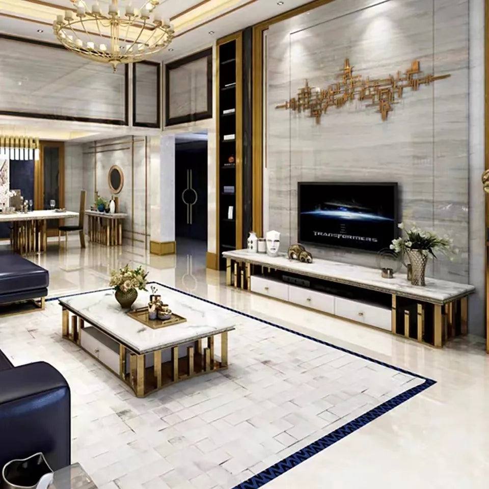 gold and mother of pearl marble tv unit