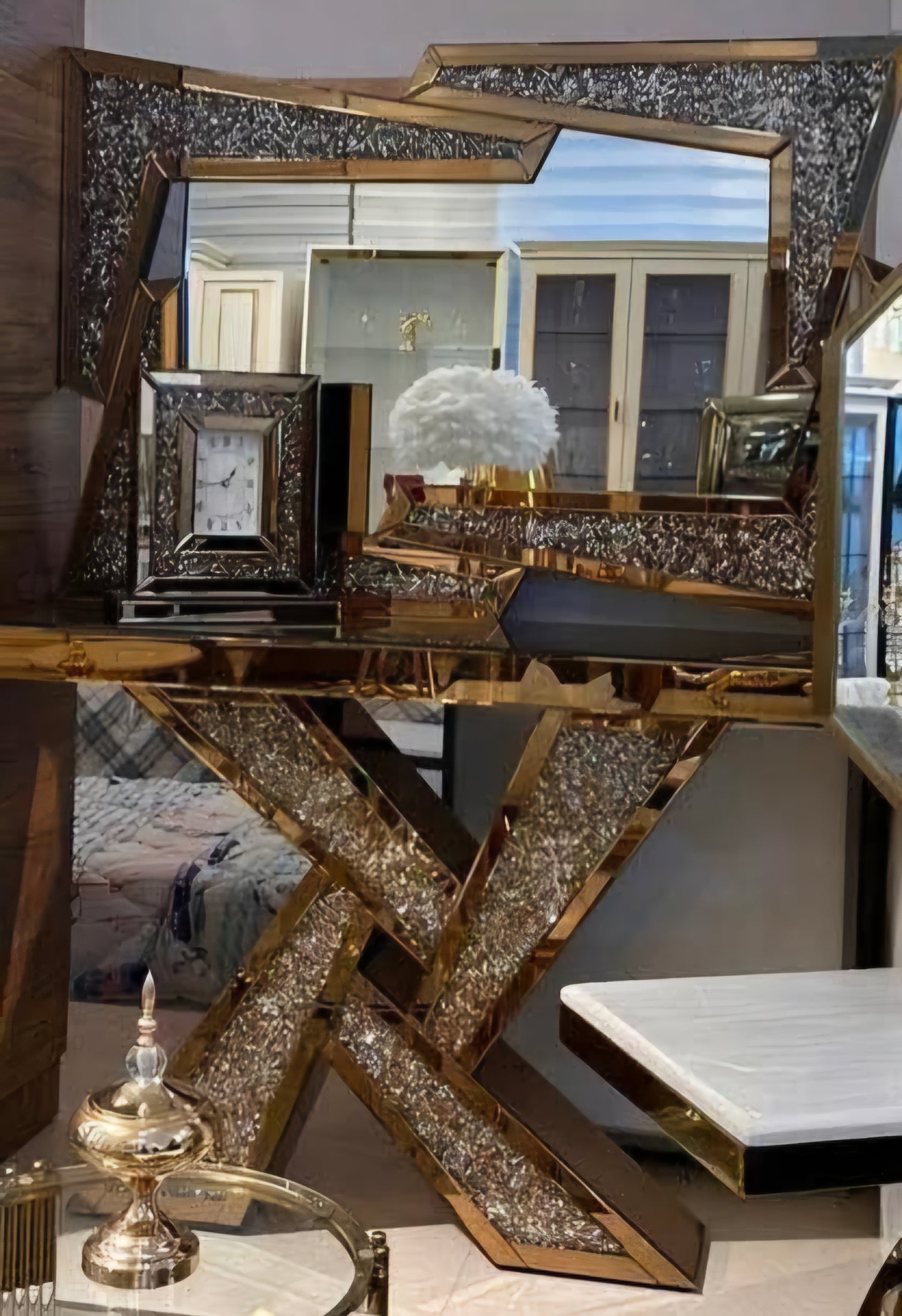 Rose gold console and mirror set