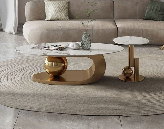 gold marble coffee table with side table