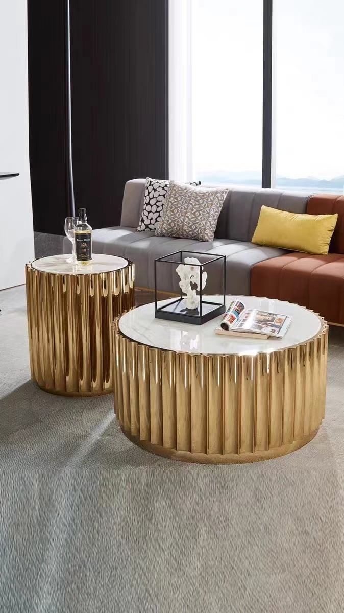 White and gold coffee table side table set