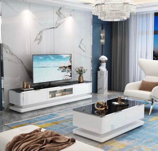 plasma and coffee table white and silver set