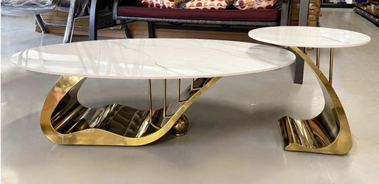 Contemporary marble gold coffee table set