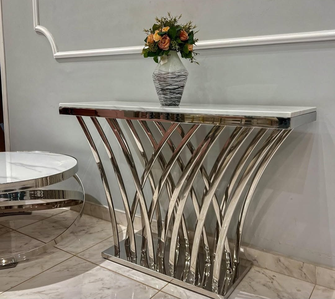 Silver marble top console server table