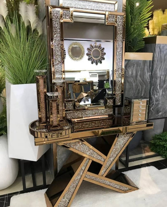 Rose gold console and mirror set