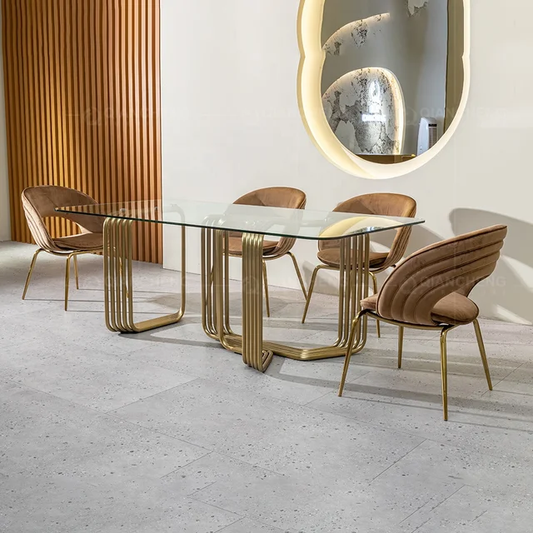 Gold dining table glass top