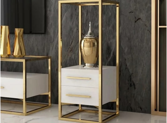 White and gold long tall side table flower