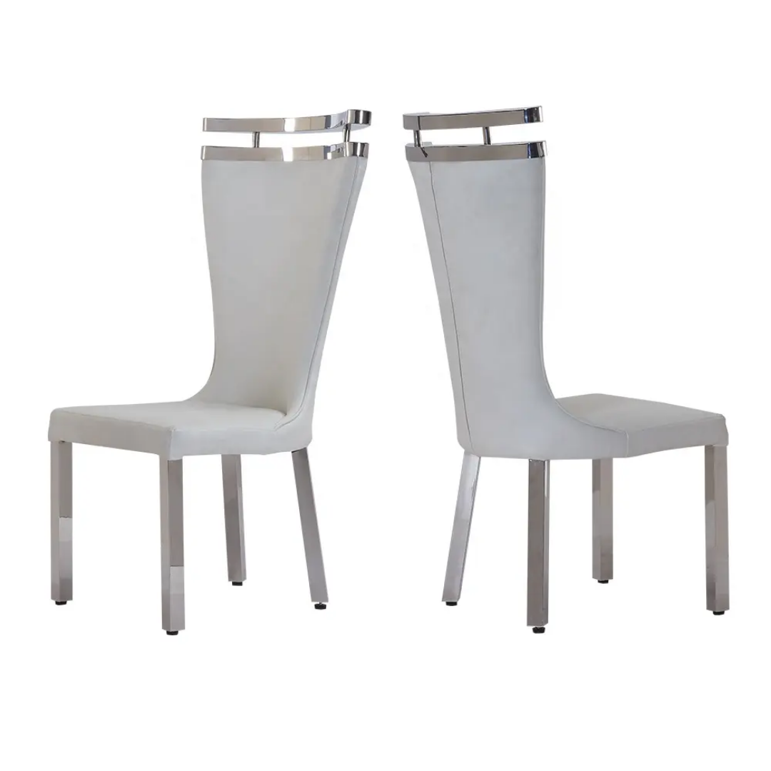 High back white and silver dining chairs