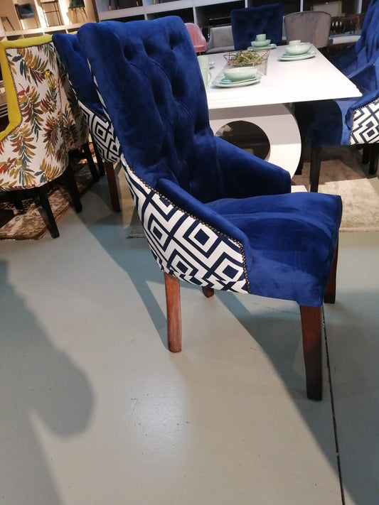 Blue and white wood dining chairs