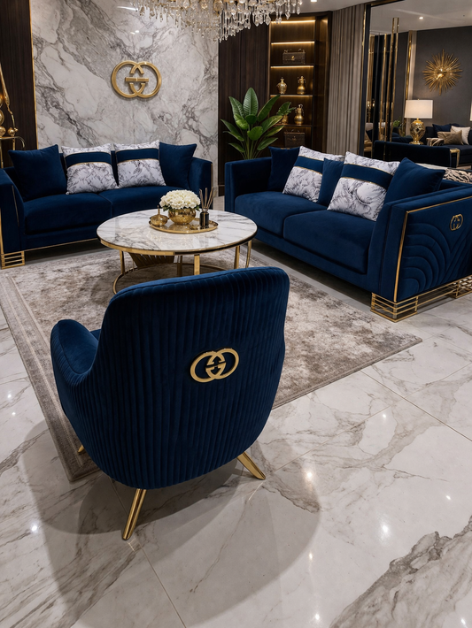 Blue Gucci lounge set designer couches
