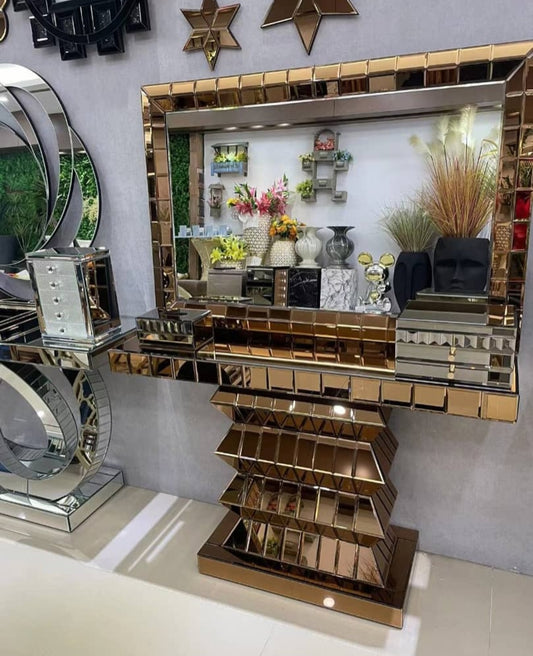Rose gold console and mirror