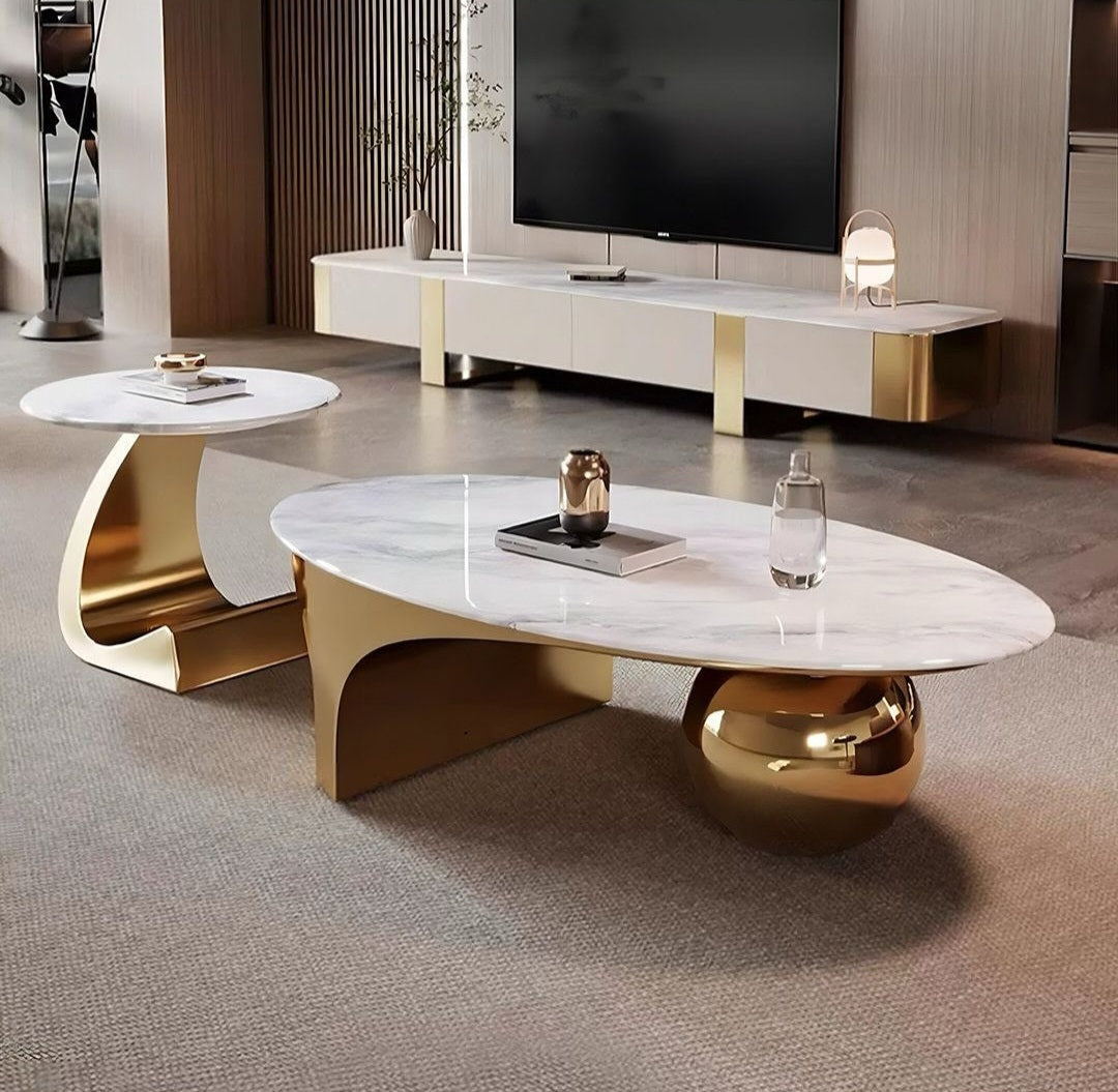 Nested Gold marble coffee table with golf ball