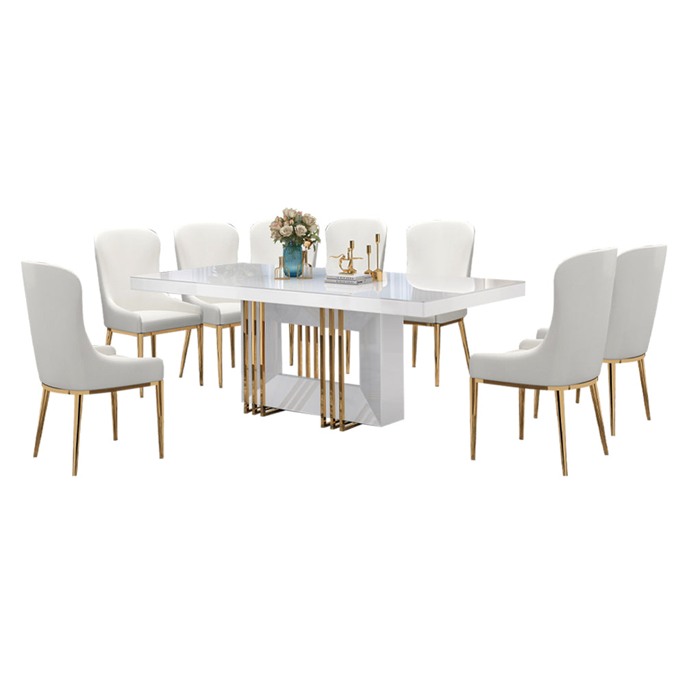 White and gold 8 seater dining set