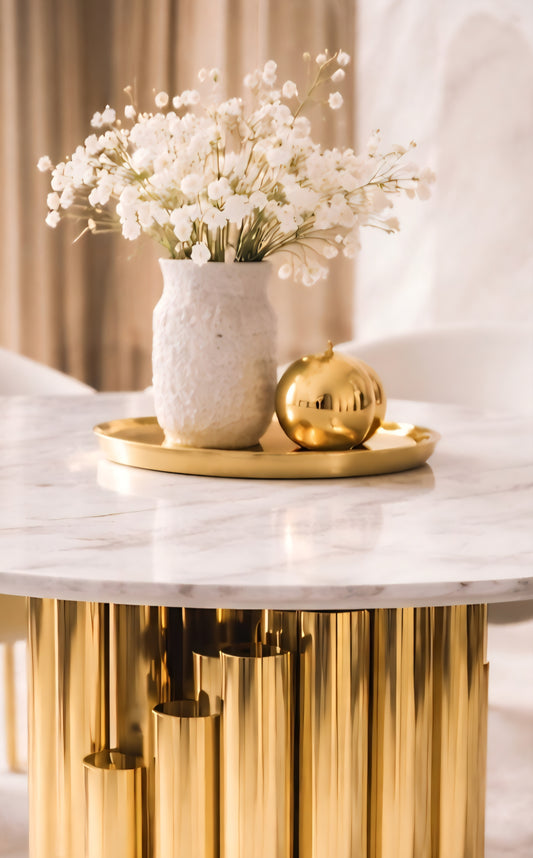 4 seater Gold marble Round dining set