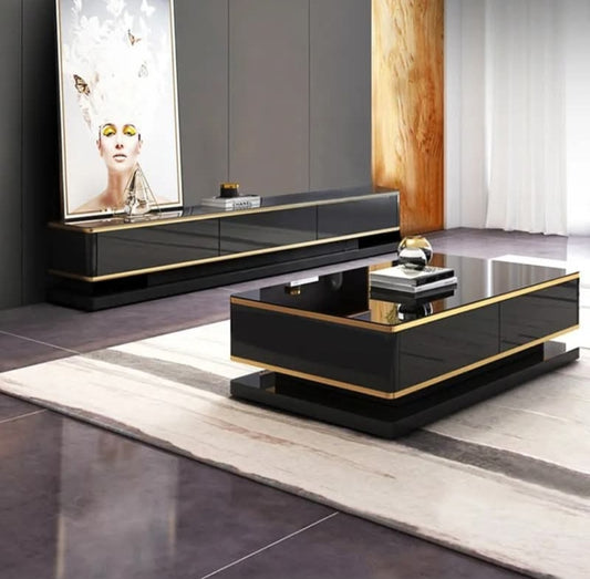 Black and gold tv stand coffee table set