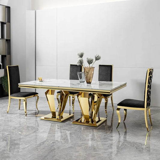 Gold 8 seater dining table marble top