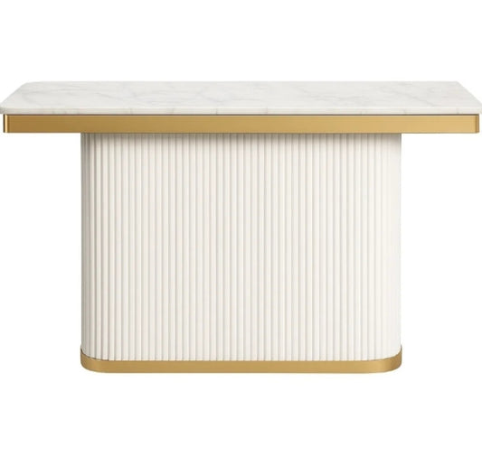 White fluted console table marble top