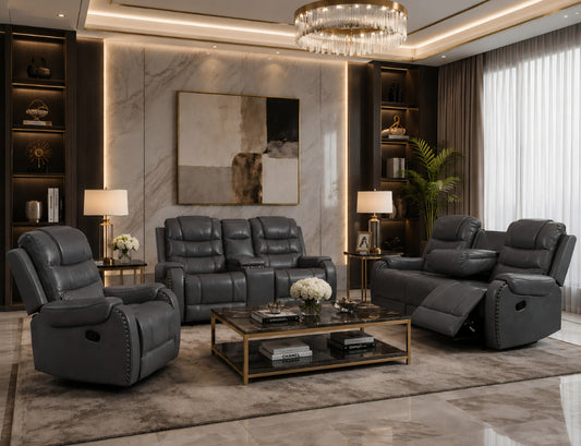 Grey leather recliner couches