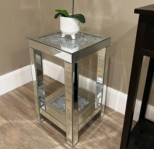 Squared crushed diamond mirror silver side tables