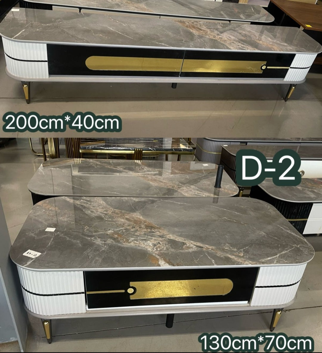 Grey and gold tv stand and coffee table set