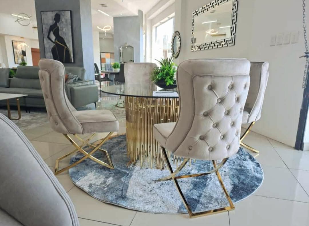 Round glass gold dining table