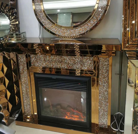 Rose gold Mirrored finish fireplace console
