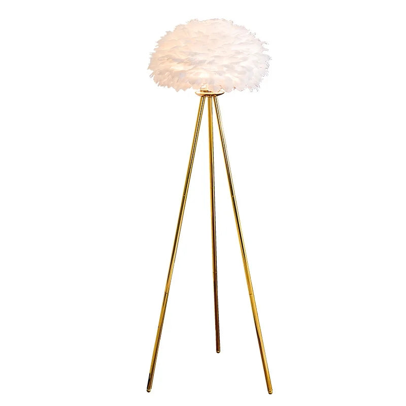 Gold feather standing lamp