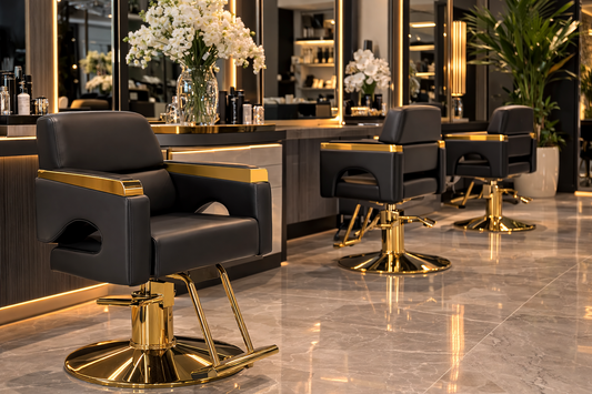 Luxury salon barber chairs with gold bases