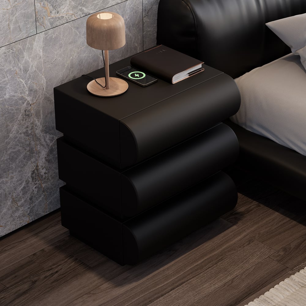 Black 3 drawer bedside pedestal