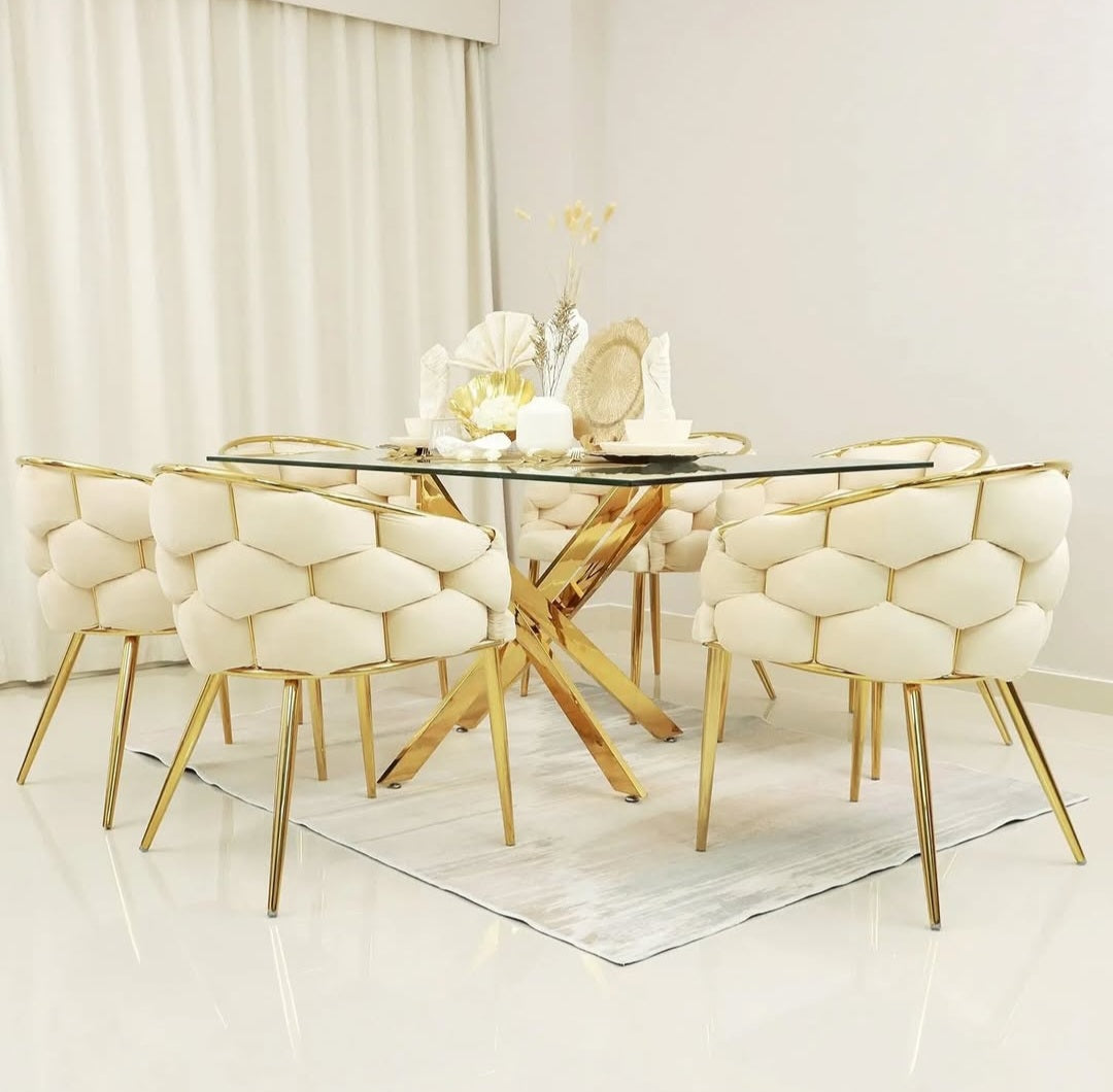 6 seater dining set gold