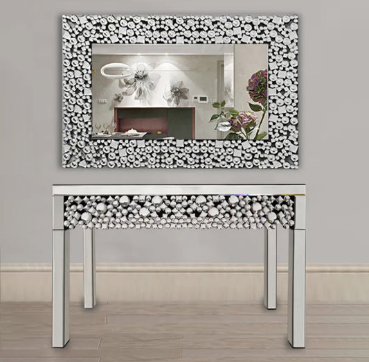 Silver Mirrored console and mirror set