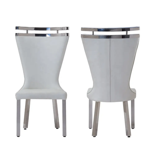 High back white and silver dining chairs