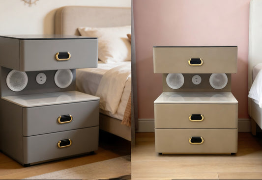 Wireless charging pedestals with speakers