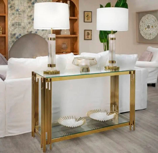 Gold server console table with glass
