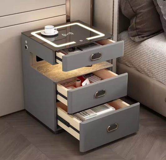 Grey smart pedestal Bluetooth speakers USB wireless charging