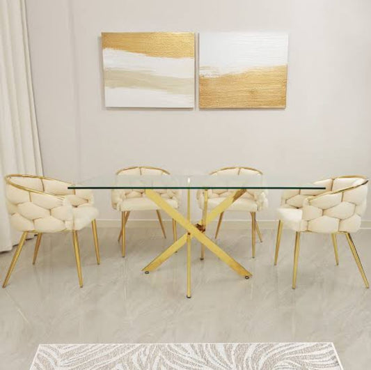 6 seater dining set gold