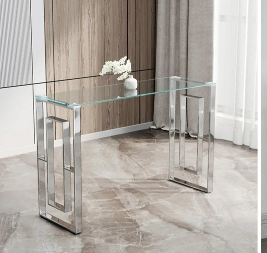 Silver glass server console table
