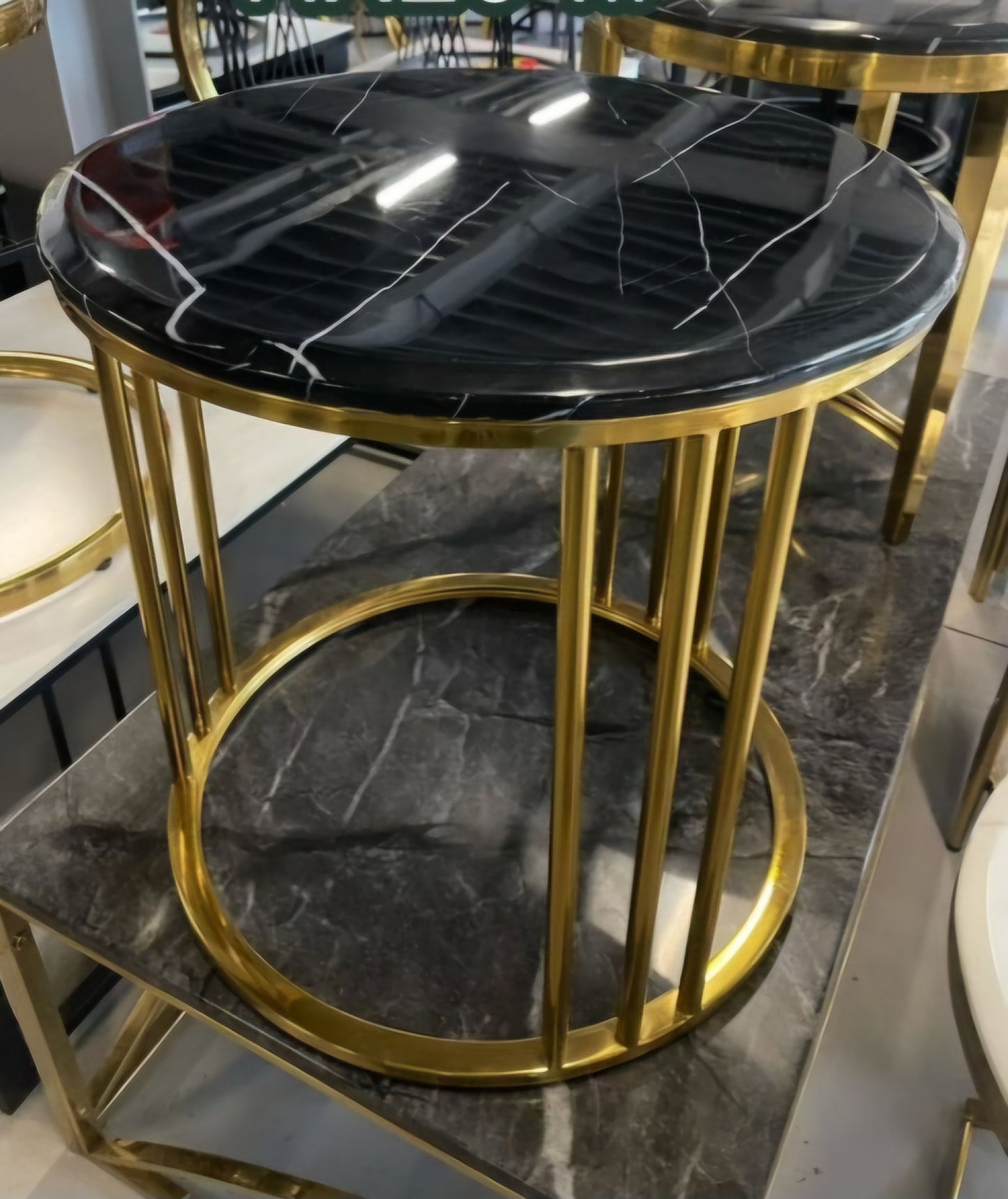 Black and gold marble side table