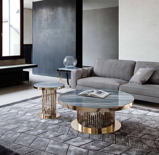 Gold Grey marble top coffee table set