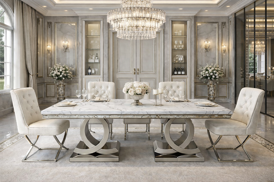 Silver Chanel dining table marble top