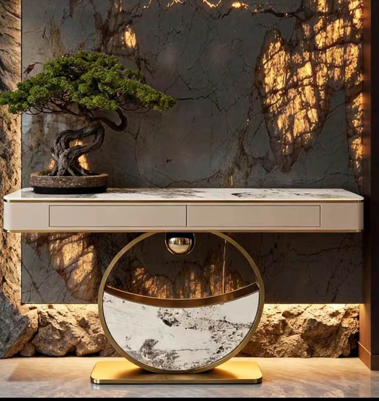 gold marble server console with drawers