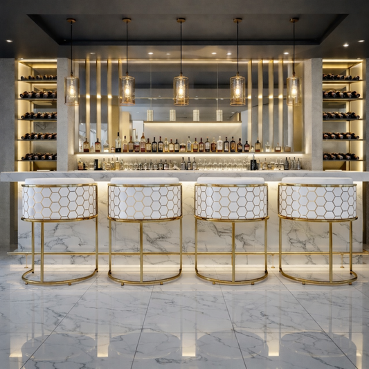 Gold and white modern barchair honeycomb design