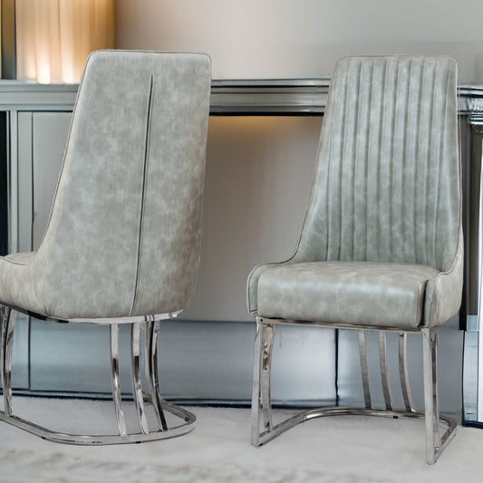 Grey leather dining chairs