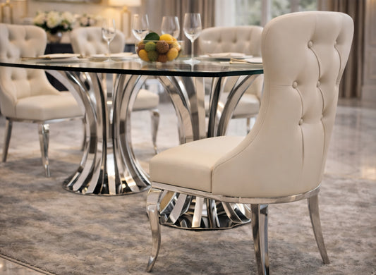 Luxury silver glass top dining table set