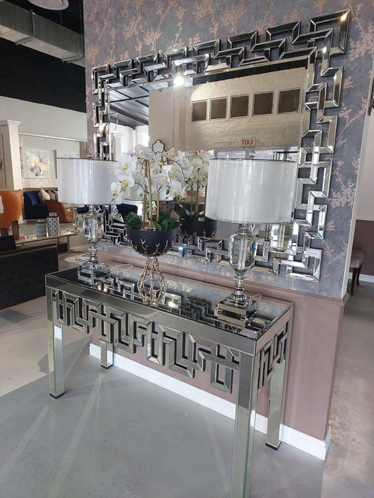 Silver console and mirror set