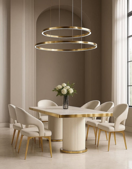 White and gold Leather Dining Chairs
